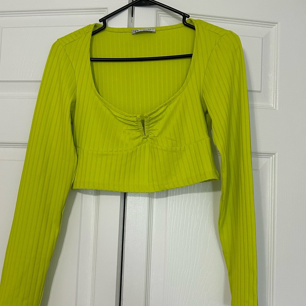 Zara Bright Green Ribbed Blouse
